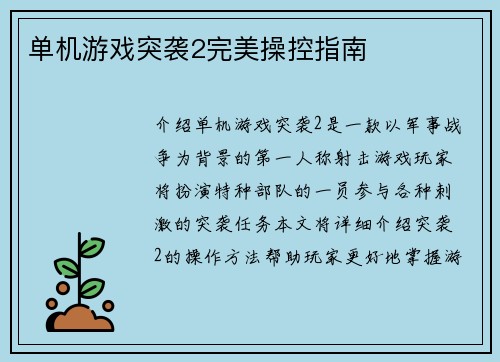 单机游戏突袭2完美操控指南